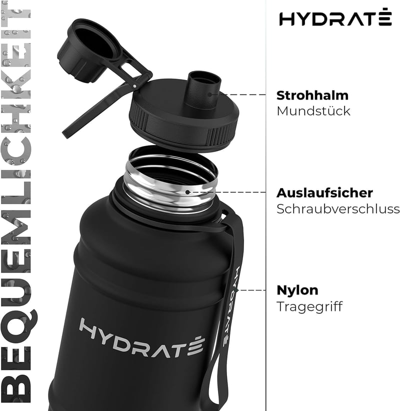 HYDRATE rozsdamentes acél kulacs 1,3 liter, BPA-mentes sportkulacs szivárgásmentes kupakkal