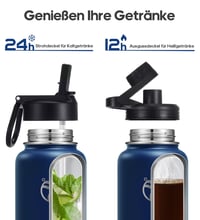 HydroPal 750 ml izolirana boca od nehrđajućeg čelika sa slamkom i 2 poklopca, bez BPA, 24h hladno i 12h toplo, sportska boca otporna na curenje 3