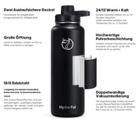 Nerezová izolovaná fľaša HydroPal 1,2 l, so slamkou a 2 uzávermi, bez BPA, 24 h studená/12 h teplá, na šport a cestovanie 2