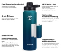 Sticlă Termos din Oțel Inoxidabil HydroPal 1,2 L, cu Pai și 2 Capace, Fără BPA, 24h rece/12h cald, Antiscurgere pentru Sport și Călătorii 2