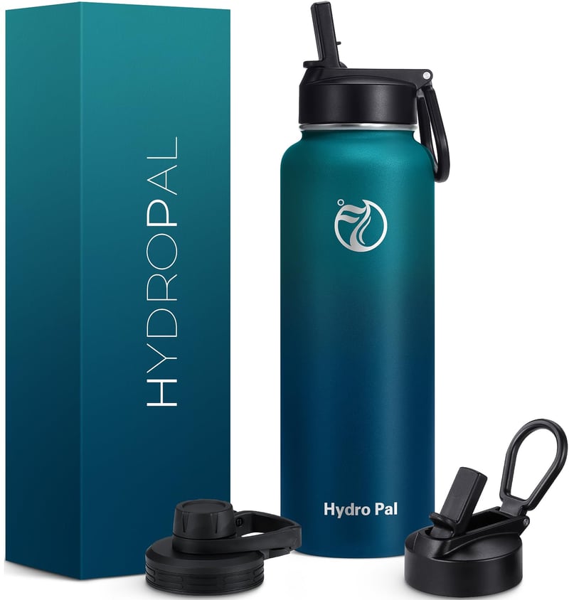 Sticlă Termos din Oțel Inoxidabil HydroPal 1,2 L, cu Pai și 2 Capace, Fără BPA, 24h rece/12h cald, Antiscurgere pentru Sport și Călătorii