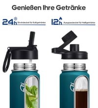 Sticlă Termos din Oțel Inoxidabil HydroPal 1,2 L, cu Pai și 2 Capace, Fără BPA, 24h rece/12h cald, Antiscurgere pentru Sport și Călătorii 3