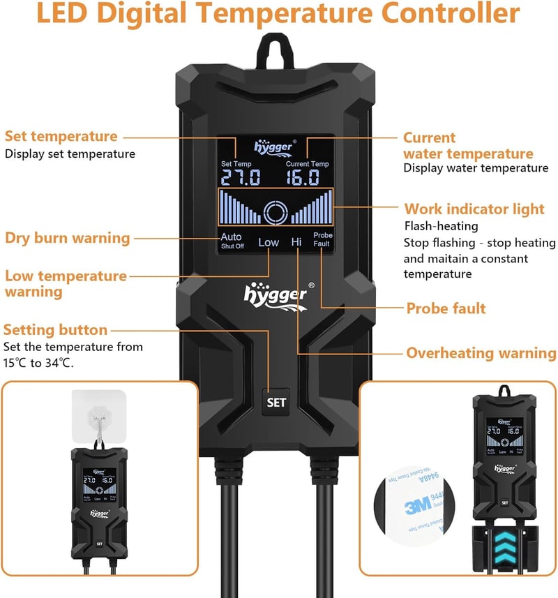 hygger 1200W Akváriumfűtő LCD Kijelzővel 500-1000L Tartályhoz
