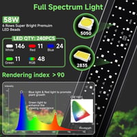 hygger LED akvárium lámpa 58 W, 120-135 cm, 24/7 vezérlővel, 5 mód, 8 szín, időzítő, állítható fényerő 3