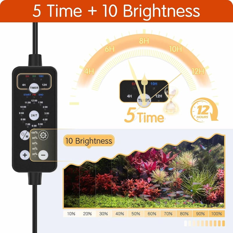 hygger Vízalatti LED Akvárium Lámpa 24/7 Üzemmód 9 Szín 14W