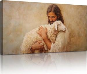 hyidecorart Isus i janjad kršćanska slika na platnu - 59x119 cm