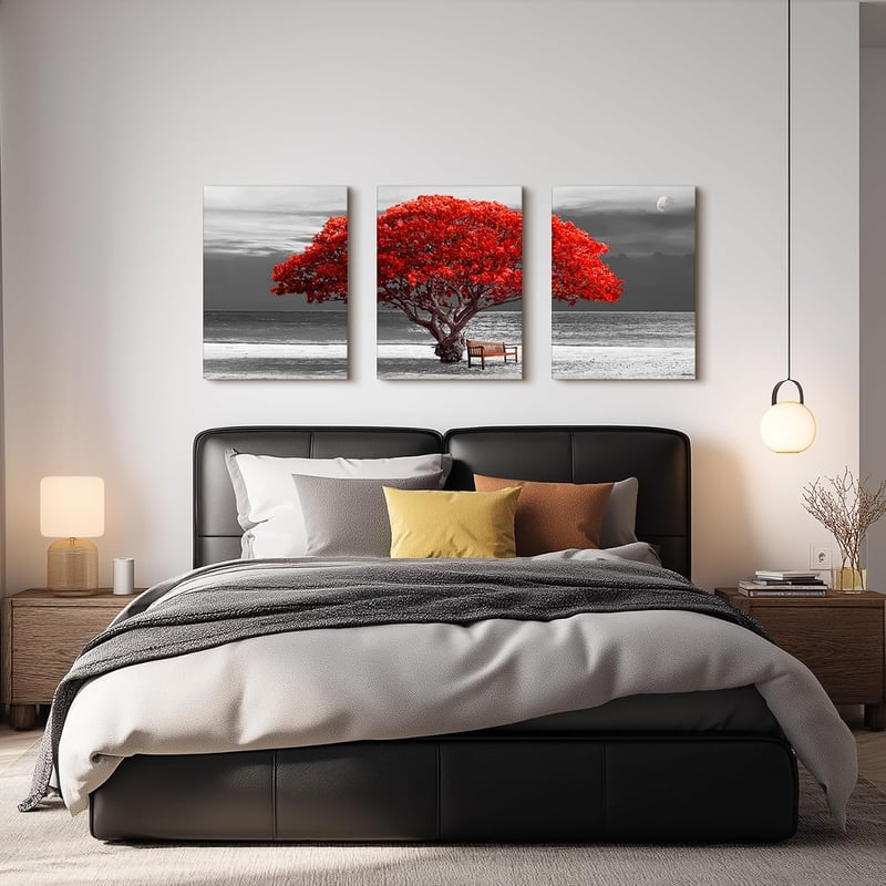 hyidecorart Piros fa mintás vászon fali kép 3 darabos modern lucky tree faldekor nappaliba hálószobába konyhába étkezőbe irodába