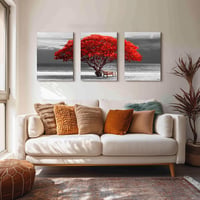 hyidecorart Piros fa mintás vászon fali kép 3 darabos modern lucky tree faldekor nappaliba hálószobába konyhába étkezőbe irodába 2