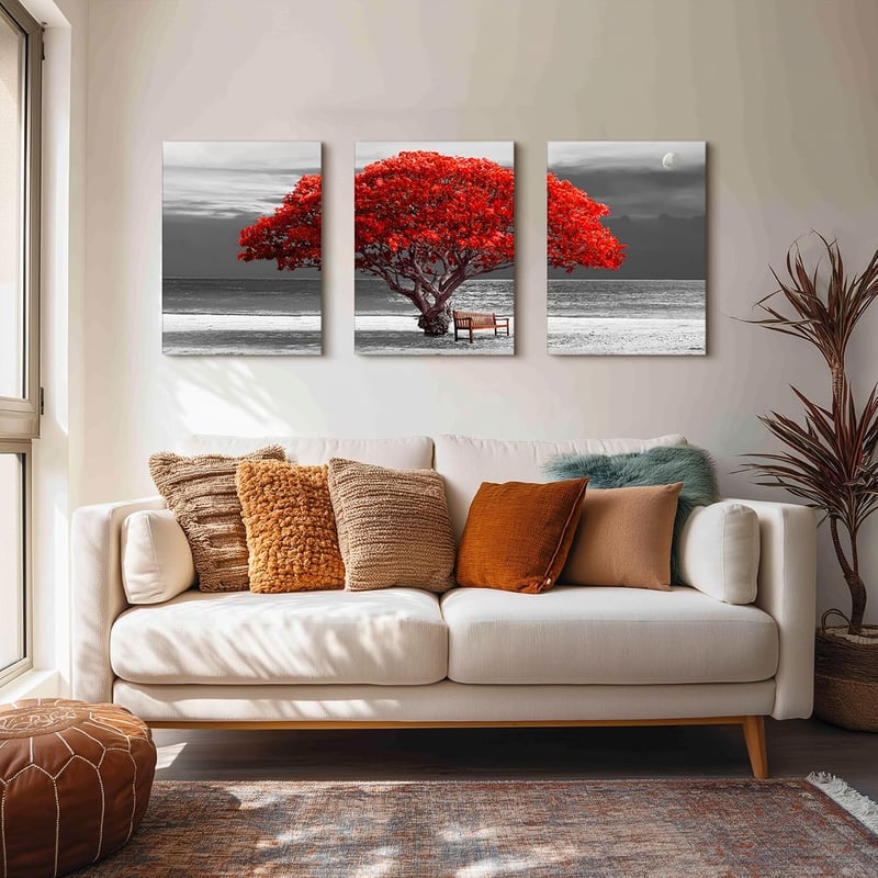 hyidecorart Piros fa mintás vászon fali kép 3 darabos modern lucky tree faldekor nappaliba hálószobába konyhába étkezőbe irodába