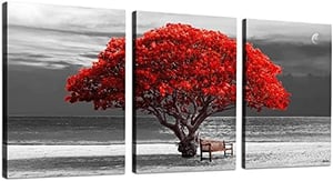 Tablou canvas hyidecorart copac roșu, modern, 3 piese