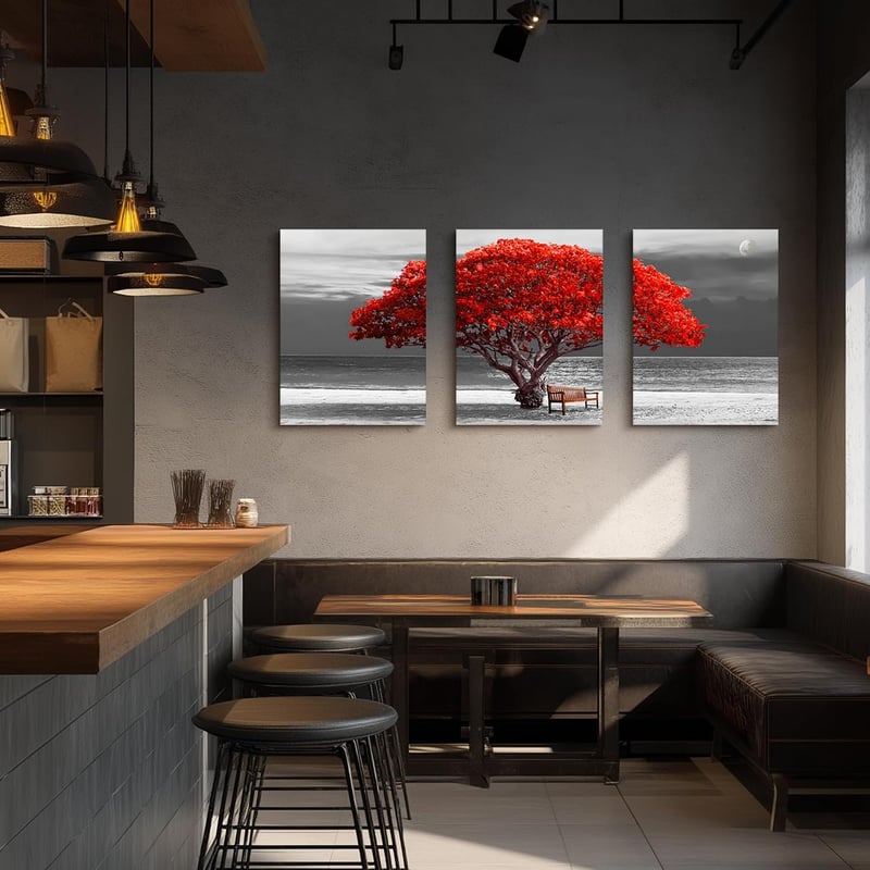 hyidecorart Piros fa mintás vászon fali kép 3 darabos modern lucky tree faldekor nappaliba hálószobába konyhába étkezőbe irodába