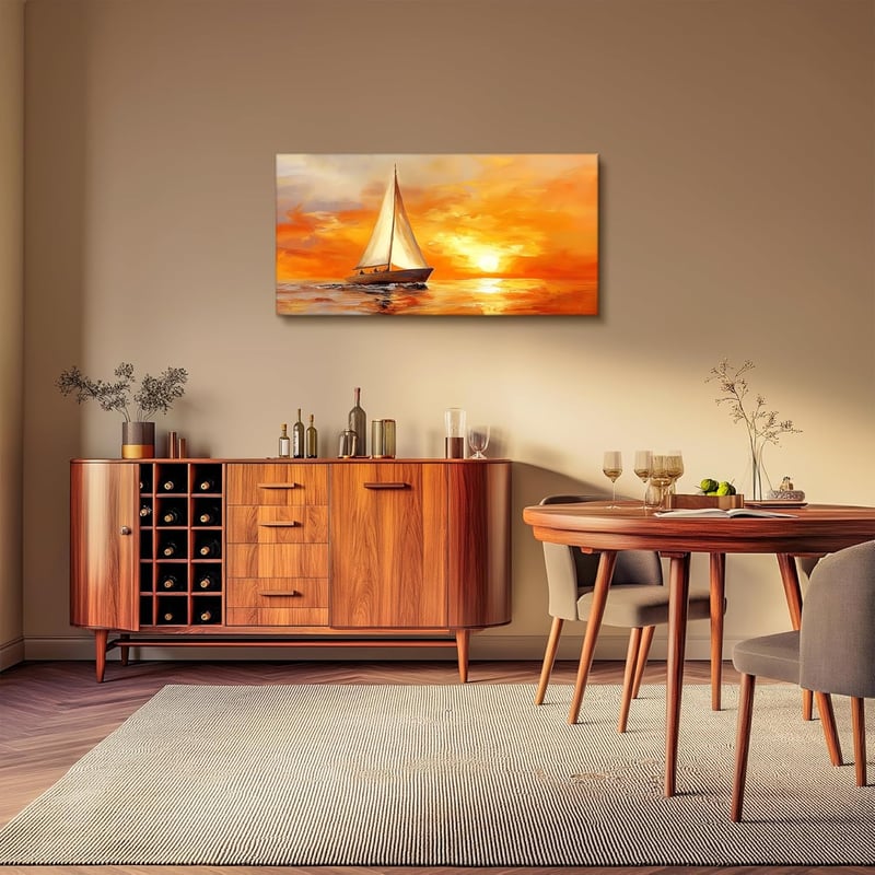 hyidecorart Vászonkép Napkelte Vitorlás 50x100 cm Nappali Hálószoba Dekoráció - 100L x 50B cm, sailboat at sunrise