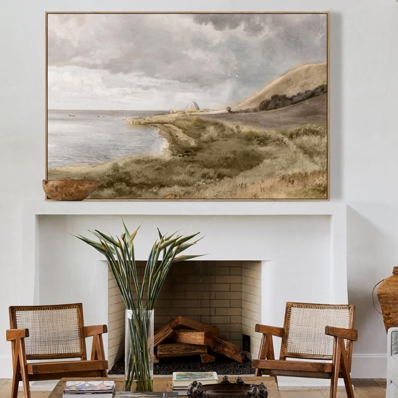 hyidecorart Vintage Tengeri Tájkép Vászonkép Fa Kerettel 50x75 cm - Dán Tengerparti Látkép Faldekoráció Nappaliba, Hálószobába, Irodába
