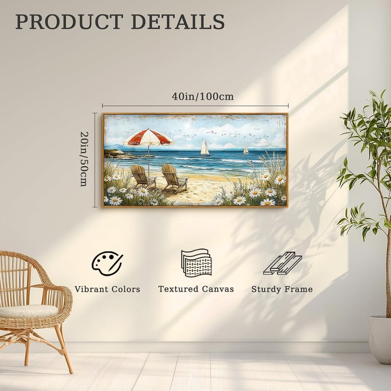 hyidecorart Virág Strand Vászonkép 50x100 cm Kerettel Nappali Hálószoba Dekoráció