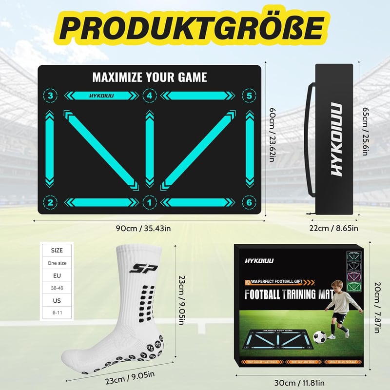 hykoiuu Futball Edzőszőnyeg 60x90cm Csúszásmentes Zokni Videóval