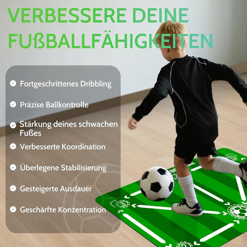 hykoiuu Zöld futball edzőszőnyeg 90x60 cm csúszásgátló csendes labdakezelő és lépésgyakorlat gyerekeknek
