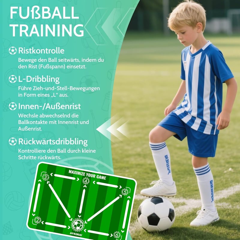 hykoiuu Zöld futball edzőszőnyeg 90x60 cm csúszásgátló csendes labdakezelő és lépésgyakorlat gyerekeknek