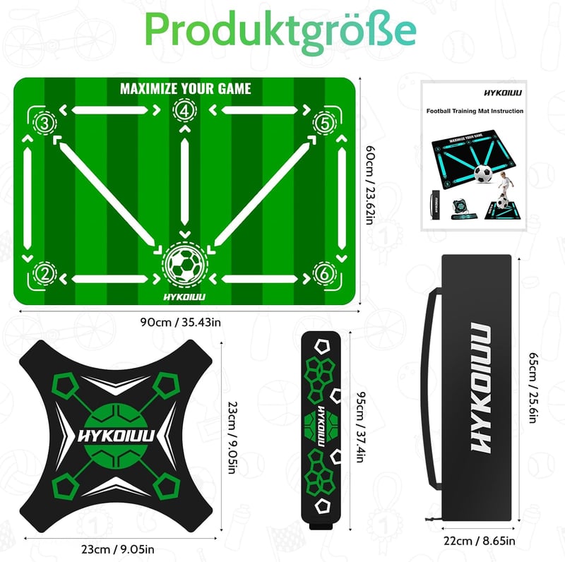 hykoiuu Zöld futball edzőszőnyeg 90x60 cm csúszásgátló csendes labdakezelő és lépésgyakorlat gyerekeknek
