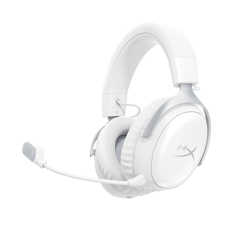 Bezdrôtové herné slúchadlá HyperX Cloud III S – biele, Bluetooth a 2,4 GHz, 53 mm meniče, 10 mm mikrofón, 200-hodinová výdrž batérie, PC, PS5, Xbox