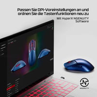Bezdrôtová herná myš HyperX Pulsefire Haste 2S – modrá, 64 g, 26K senzor, 120-hodinová výdrž batérie, horčíkové telo, sklenené kĺzadlá 10