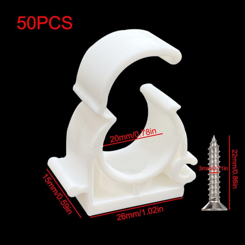 HYRYC M20 Csőbilincs Szett 50 db Fehér PVC Csőrögzítő Klipsz Csavarokkal Cső Tömlő Rúd Rögzítéshez