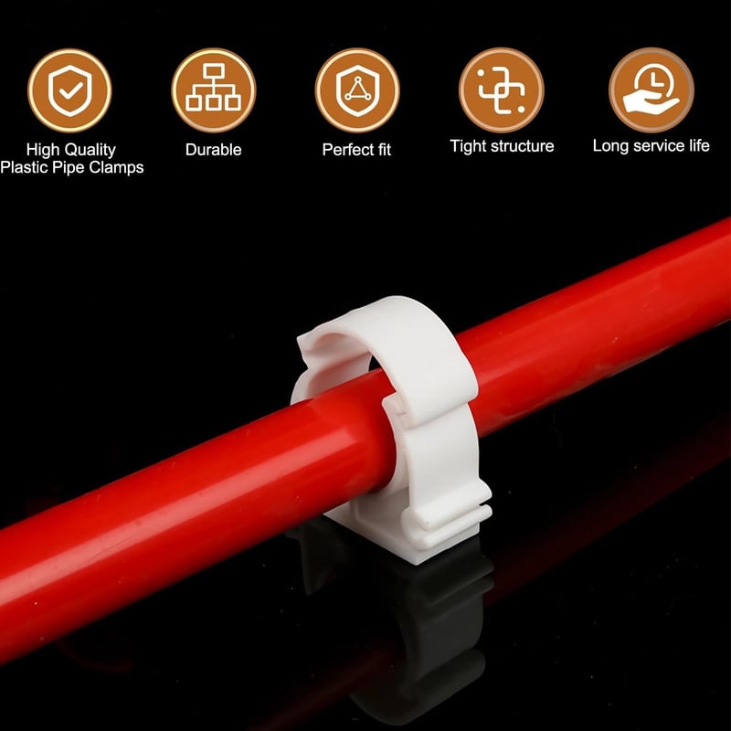 HYRYC M20 Csőbilincs Szett 50 db Fehér PVC Csőrögzítő Klipsz Csavarokkal Cső Tömlő Rúd Rögzítéshez