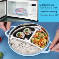 HYRYC Mikrohullámú Tányér 1300ml - 22cm Kerek Ételtároló 3 Rekesszel és Szellőző Fedéllel - Fagyasztható, Mosogatógépben Mosható, BPA-mentes 4