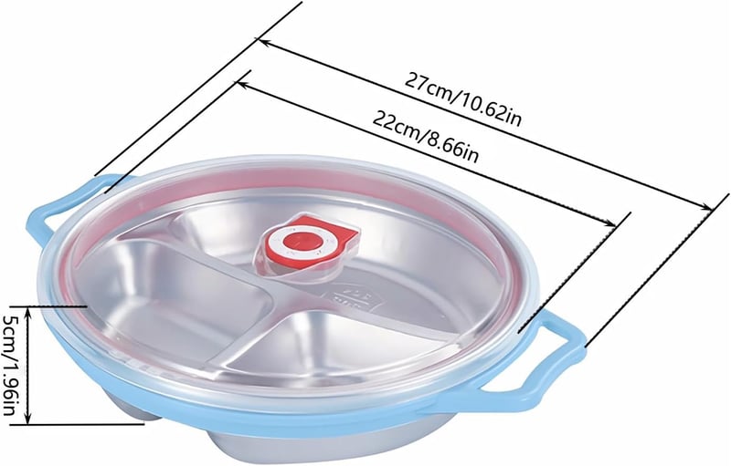 HYRYC Mikrohullámú Tányér 1300ml - 22cm Kerek Ételtároló 3 Rekesszel és Szellőző Fedéllel - Fagyasztható, Mosogatógépben Mosható, BPA-mentes