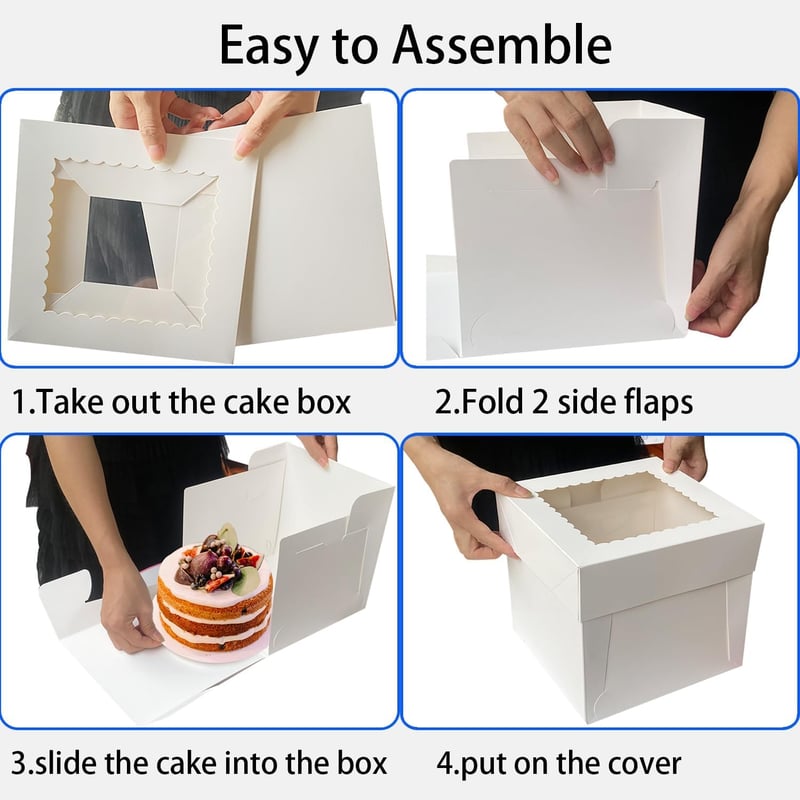 HYRYC Süteményes Doboz 2 db - 20x20x20 cm Ablakos Tortaszállító Kartondoboz Sütemények és Torták Biztonságos Szállításához, Könnyen Összeáll