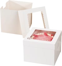 HYRYC Süteményes Doboz 2 db - 20x20x20 cm Ablakos Tortaszállító Kartondoboz Sütemények és Torták Biztonságos Szállításához, Könnyen Összeáll 1