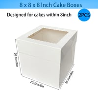 HYRYC Süteményes Doboz 2 db - 20x20x20 cm Ablakos Tortaszállító Kartondoboz Sütemények és Torták Biztonságos Szállításához, Könnyen Összeáll 2