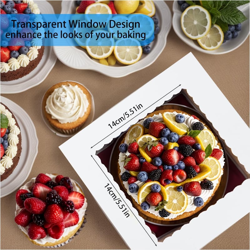 HYRYC Süteményes Doboz 2 db - 20x20x20 cm Ablakos Tortaszállító Kartondoboz Sütemények és Torták Biztonságos Szállításához, Könnyen Összeáll