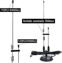 Antenă radio amator HYS VHF UHF cu bază magnetică puternică, 2 m și 70 cm, cablu coaxial RG58 de 4 m cu conector PL259 2