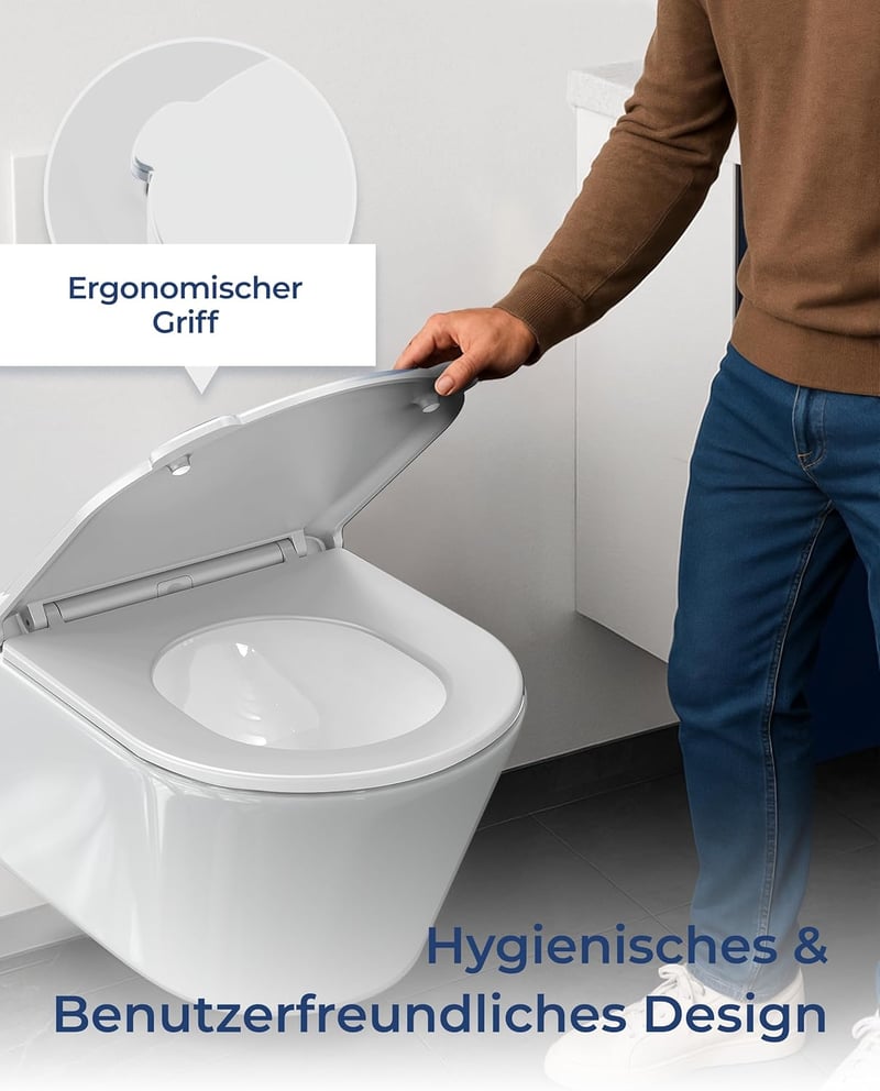 HySail WC ülőke puha záródással, higiénikus fogantyúval, gyors feloldással, fehér D alakú - D shape, White