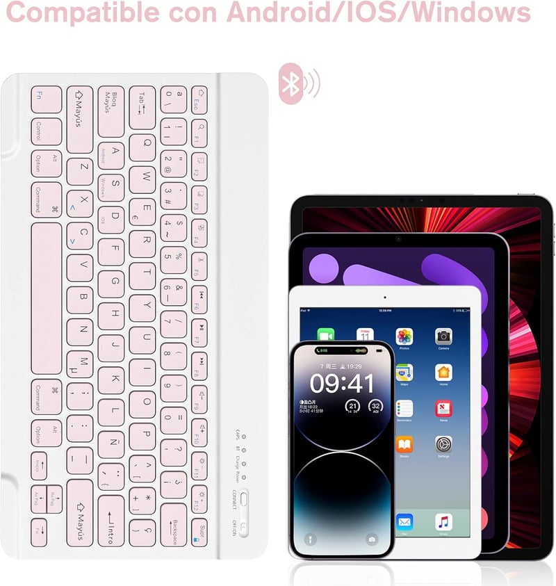 HZD Bluetooth Billentyűzet Spanyol Kiosztás Pink Vezeték Nélküli