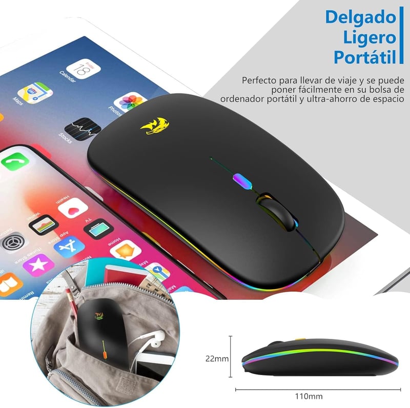 HZD Vezeték nélküli egér töltöttöl, fekete, ergonomikus