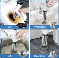 hzuisst Nyomásos WC Duguláselhárító 4 Fej + Kesztyű + Tartó 5