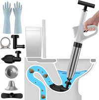 hzuisst Nyomásos WC Duguláselhárító 4 Fej + Kesztyű + Tartó 1