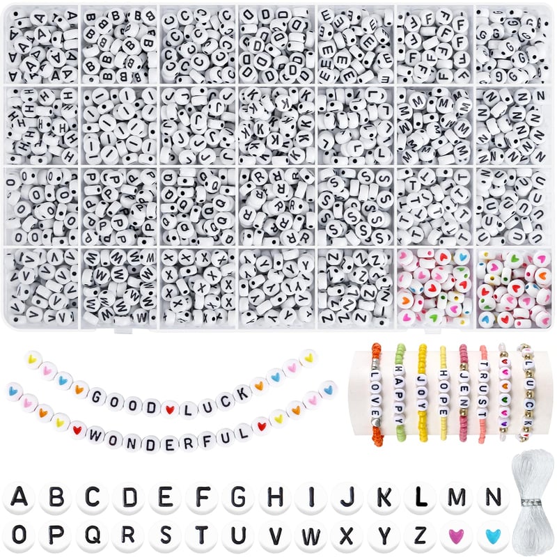 I LOVE MOM 2000 bucăți mărgele pentru înșirat, mărgele cu litere A-Z, mărgele cu inimioare negre și colorate, set DIY pentru brățări și bijuterii