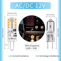 I-SHUNFA G4 LED Izzó 12V 1,6W - Meleg Fehér 2700K 180LM - Energiatakarékos Halogén Helyettesítő - 360° Szórás Páraelszívókhoz - 10db Csomag 2