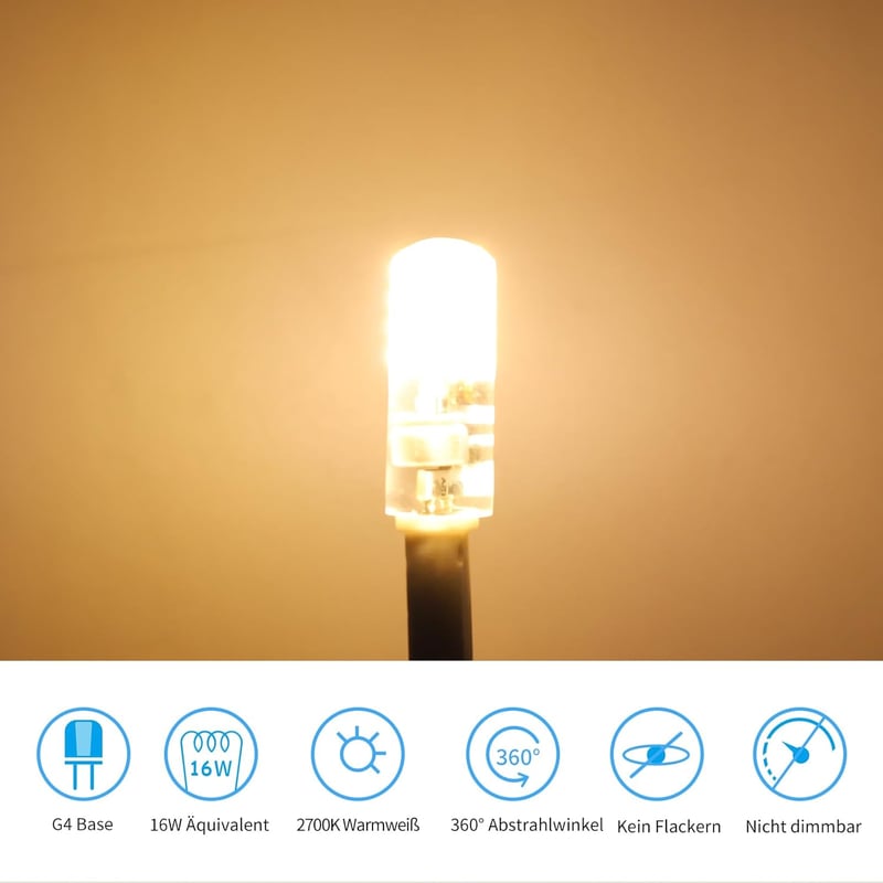 I-SHUNFA G4 LED Izzó 12V 1,6W - Meleg Fehér 2700K 180LM - Energiatakarékos Halogén Helyettesítő - 360° Szórás Páraelszívókhoz - 10db Csomag