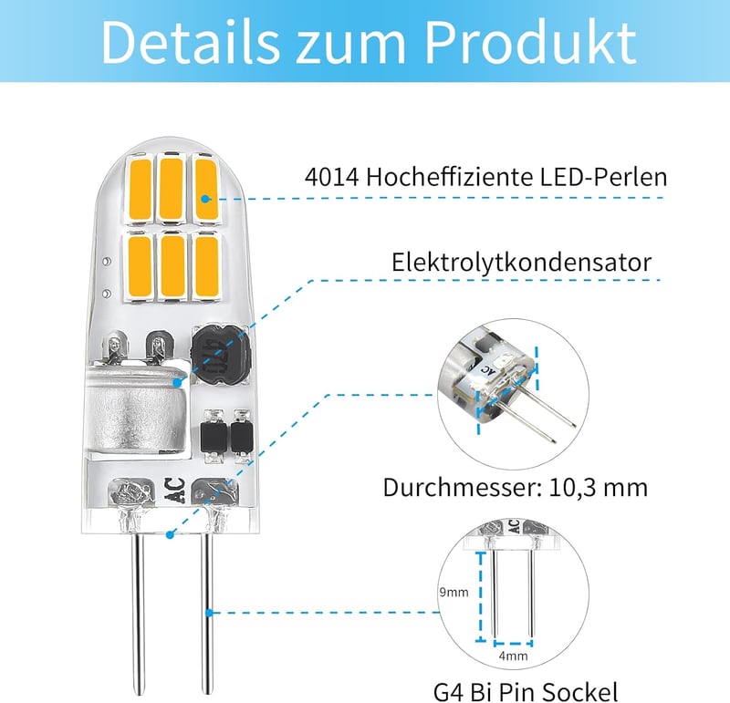 I-SHUNFA G4 LED Izzó 12V 4000K Természetes Fehér, 160 Lumen, 1,5W Halogén Kiváltó, Villogásmentes, Konyhai Páraelszívóhoz, Energiatakarékos 
