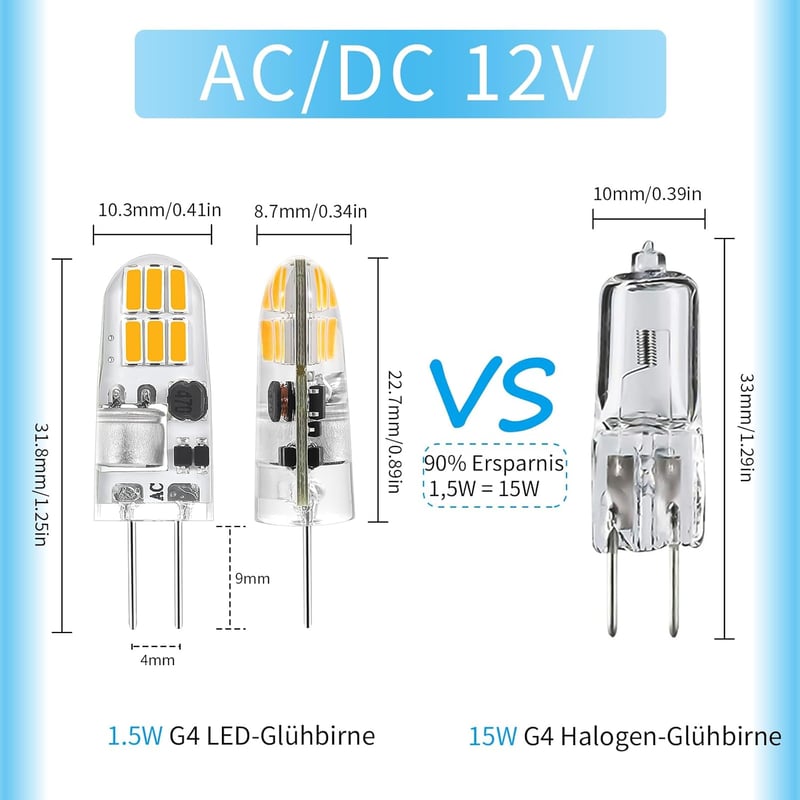 I-SHUNFA G4 LED Izzó 12V 4000K Természetes Fehér, 160 Lumen, 1,5W Halogén Kiváltó, Villogásmentes, Konyhai Páraelszívóhoz, Energiatakarékos 