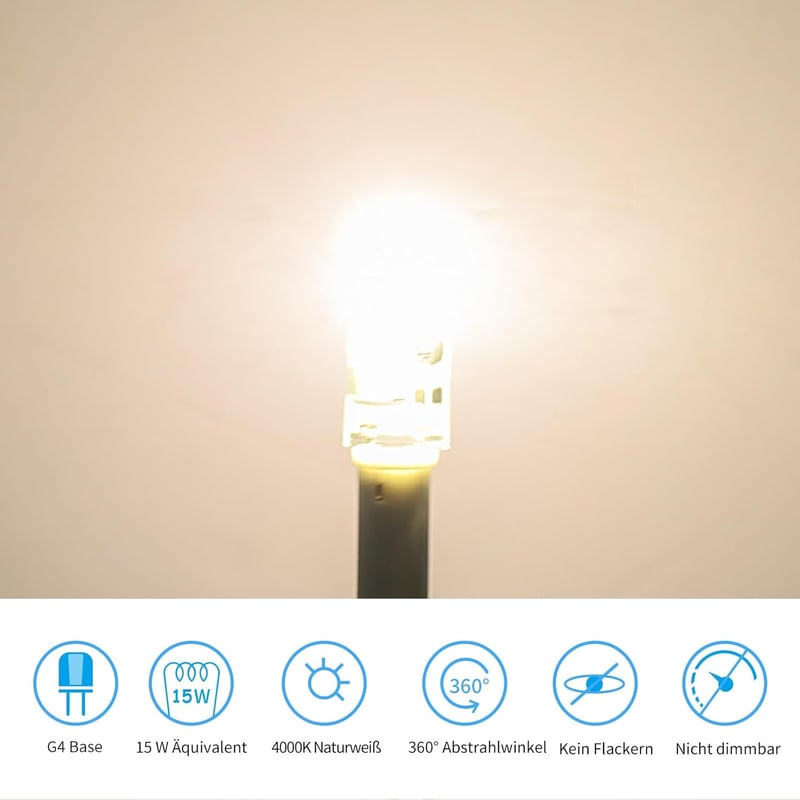 I-SHUNFA G4 LED Izzó 12V 4000K Természetes Fehér, 160 Lumen, 1,5W Halogén Kiváltó, Villogásmentes, Konyhai Páraelszívóhoz, Energiatakarékos 