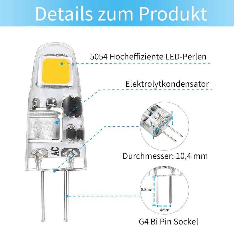 I-SHUNFA G4 LED Izzó Csomag, 5db, Hideg Fehér 6000K, 12V, 0.5W, 90lm, Halogén Helyettesítő, Energiatakarékos, Villogásmentes