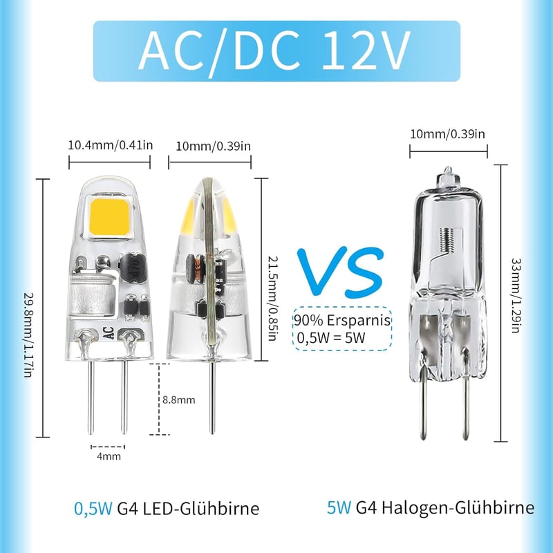 I-SHUNFA G4 LED Izzó Csomag, 5db, Hideg Fehér 6000K, 12V, 0.5W, 90lm, Halogén Helyettesítő, Energiatakarékos, Villogásmentes