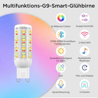 I-SHUNFA Wi-Fi RGBCW G9 LED izzó Alexa/Google Home kompatibilis, 2700-6500K, dimmelhető 2