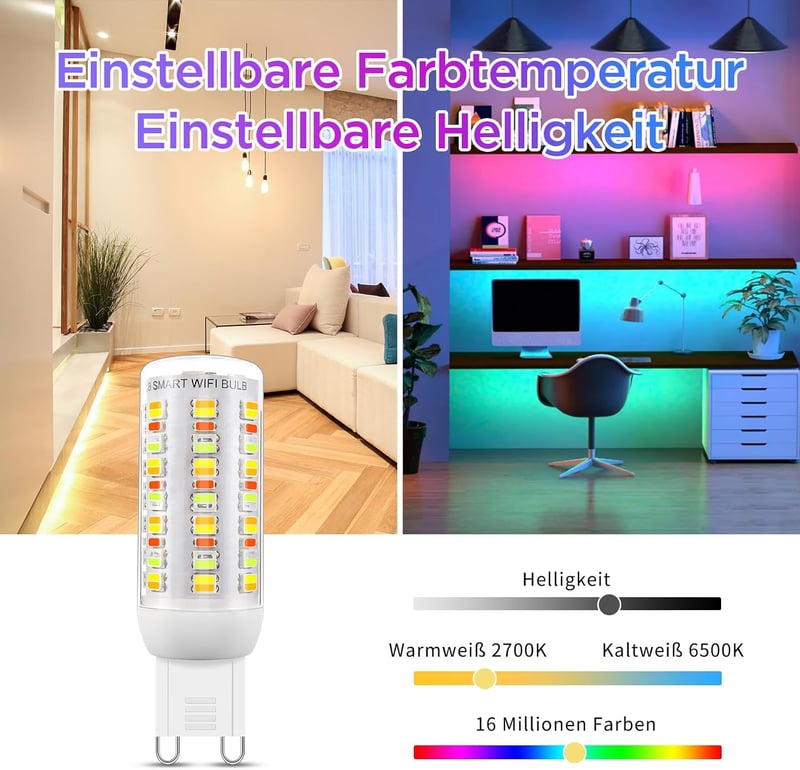 I-SHUNFA Wi-Fi RGBCW G9 LED izzó Alexa/Google Home kompatibilis, 2700-6500K, dimmelhető