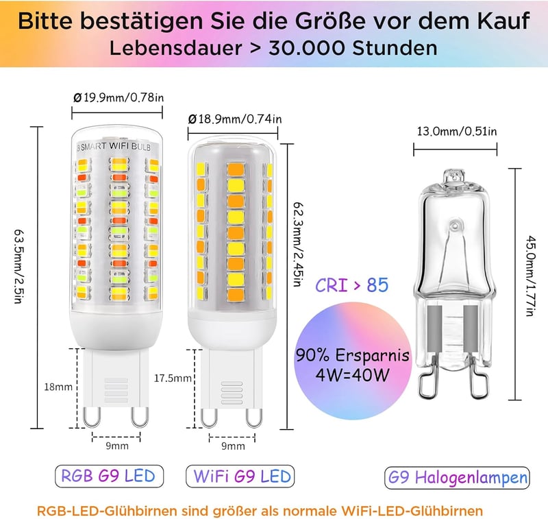I-SHUNFA Wi-Fi RGBCW G9 LED izzó Alexa/Google Home kompatibilis, 2700-6500K, dimmelhető
