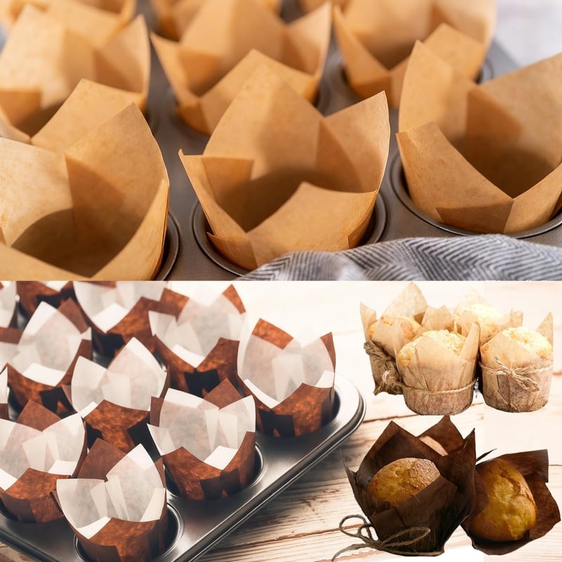 IAXSEE 150db Tulipán Muffin Papír Sütőforma Készlet - Barna, Fehér, Világosbarna